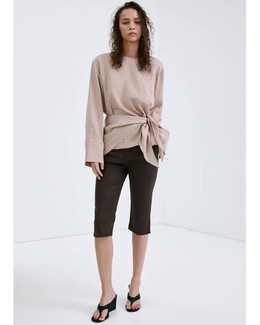 Mango Natural Linen Capri Trousers