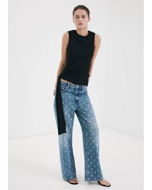 Mango Blue Polka Dot Straight-Leg Jeans