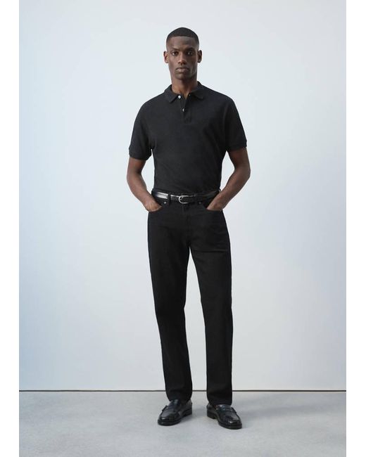 Mango Black 100% Cotton Piqué Polo for men