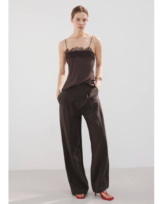 Mango Brown Lace Trim Top