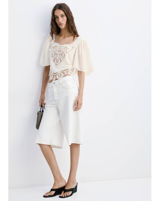 Mango White Broderie Anglaise Crop Top