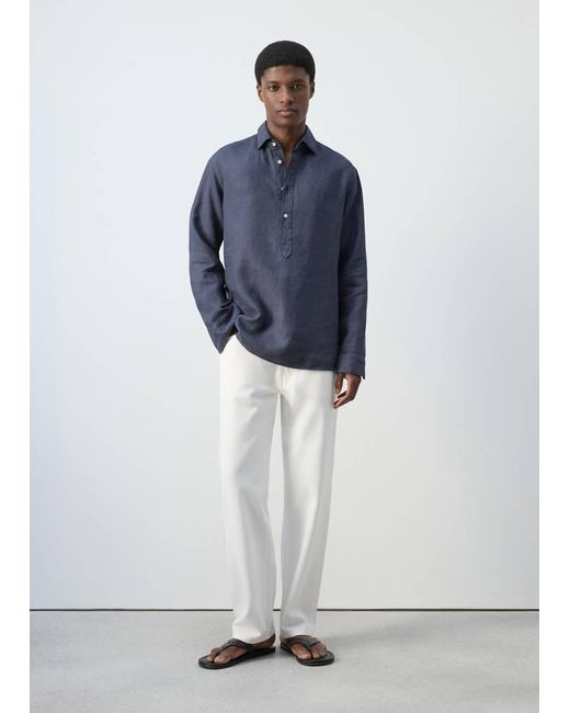 Mango Blue 100% Linen Polo Shirt for men