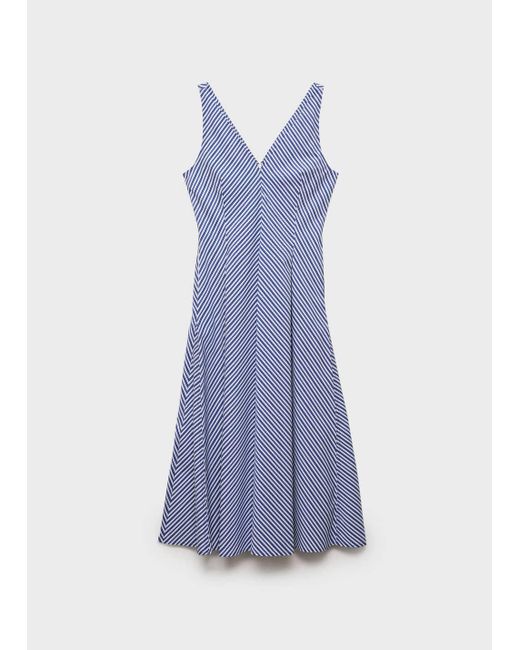 Mango Blue Striped Flared Midi-Dress