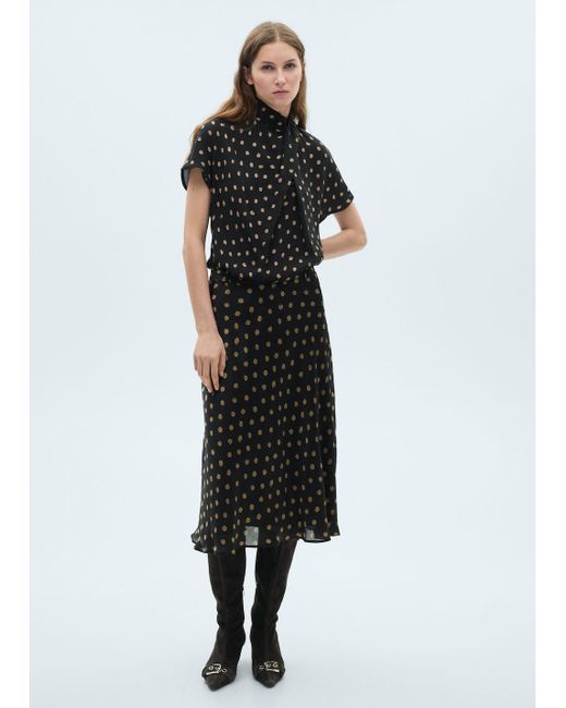Mango Black Polka-Dot Midi Skirt