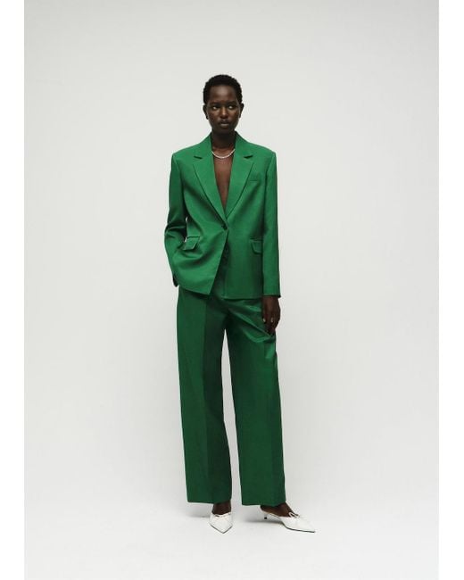 Mango Green Linen-Blend Suit Jacket