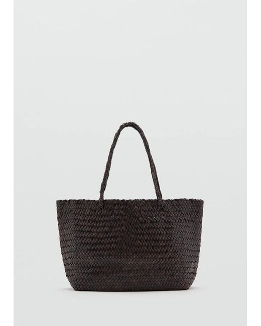 Mango Black Braided Leather Shopper Bag