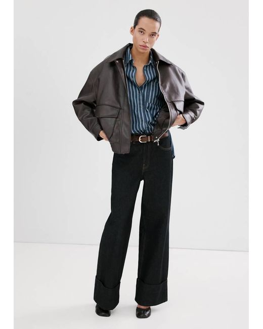 Mango Black Striped Denim Shirt