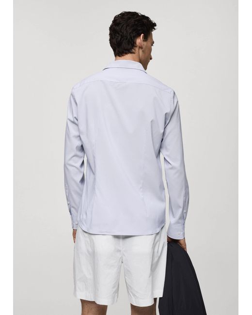 Mango White Stretch Fabric Slim-fit Striped Shirt for men