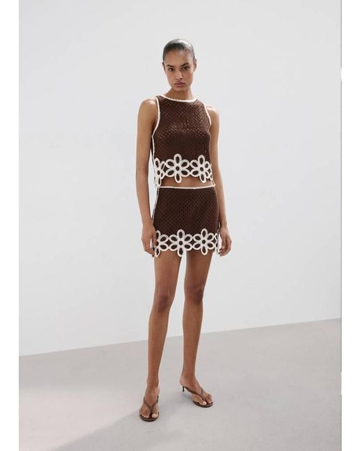 Mango White Crochet Skirt With Floral Embroidery