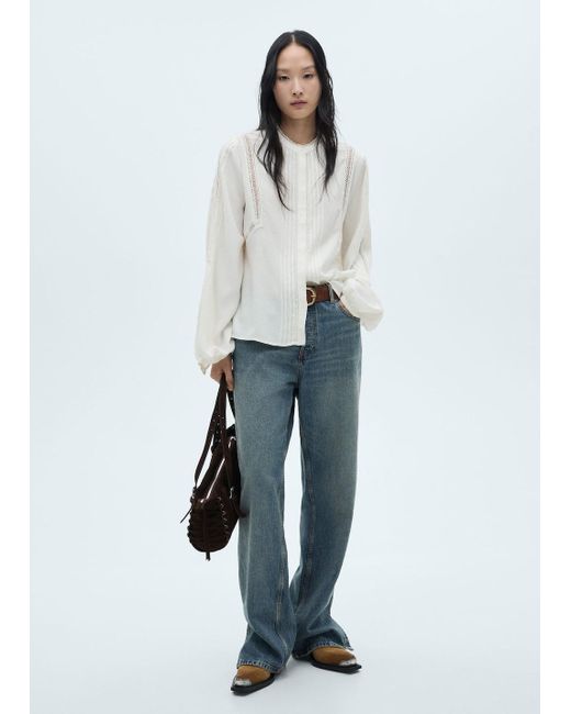 Mango White Openwork Detail Blouse