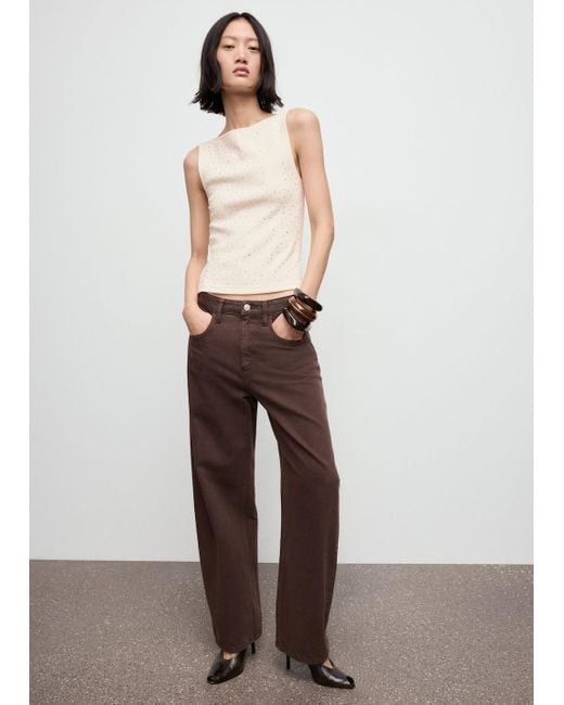 Mango White Boat-Neck Top With Rhinestones