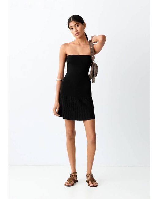 MANGO TEEN Black Strapless Dress With Ruffles