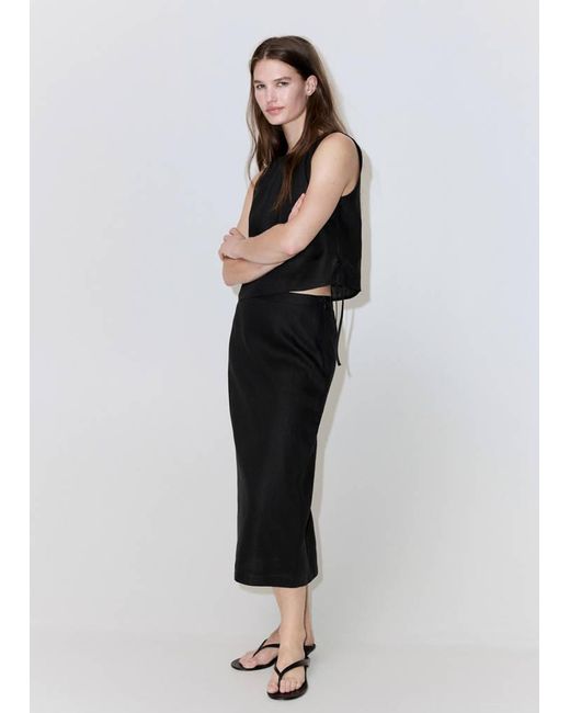 Mango Blue Linen Midi Skirt