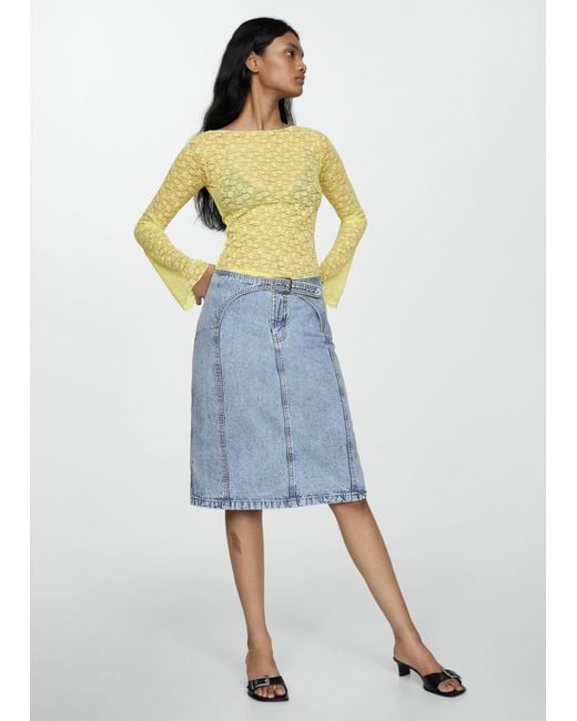 Mango Blue Denim Midi-skirt With Belt