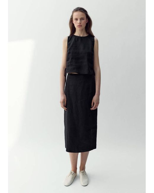 Mango Black Linen Top With Ties