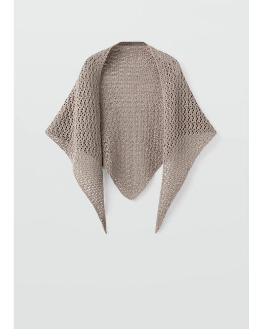 Mango Brown Openwork Knit Shawl