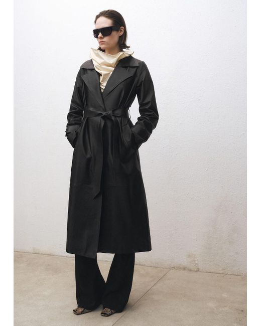 Mango White Leather Trench Coat With Belt