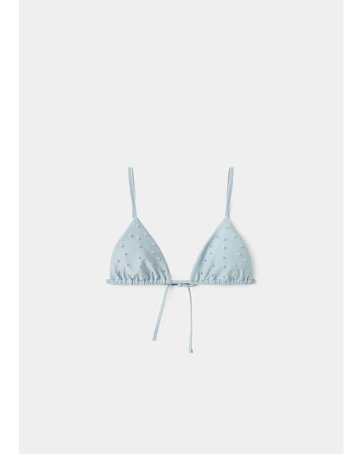 Mango White Triangular Bikini Top With Pearl Embellishment