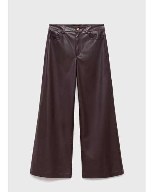 Mango White Leather-Effect Straight Trousers