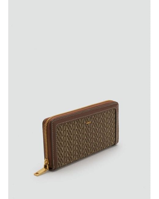Mango Brown Large Jacquard Wallet With Logo