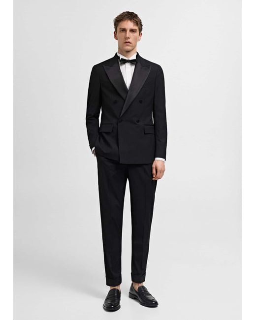 Mango Black Slim-fit Stretch Suit Trousers for men