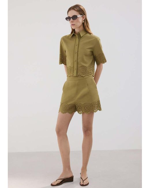 Mango Green Embroidered Openwork Shirt