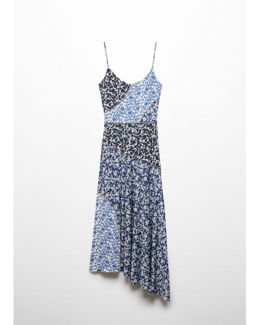Mango Blue Printed Dress With Contrast Stitching