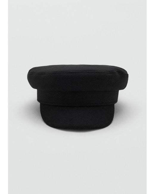 Mango Black Rigid Wool-Blend Baker Boy Cap
