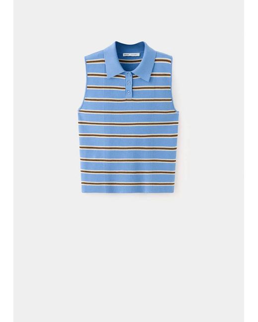 Mango Blue Striped Ribbed Vest