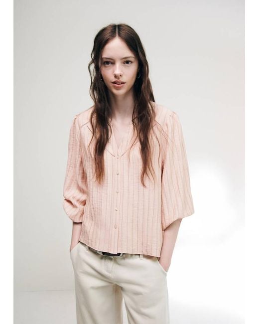 MANGO TEEN Pink Striped Blouse With Cut-Out Details