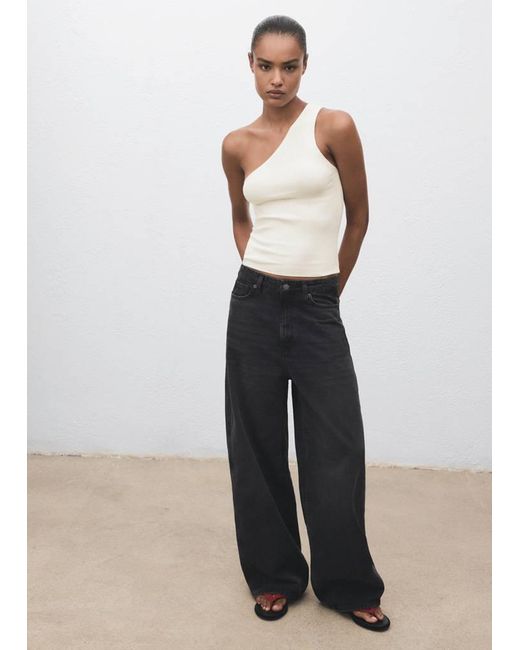 Mango White Knit Asymmetric Top