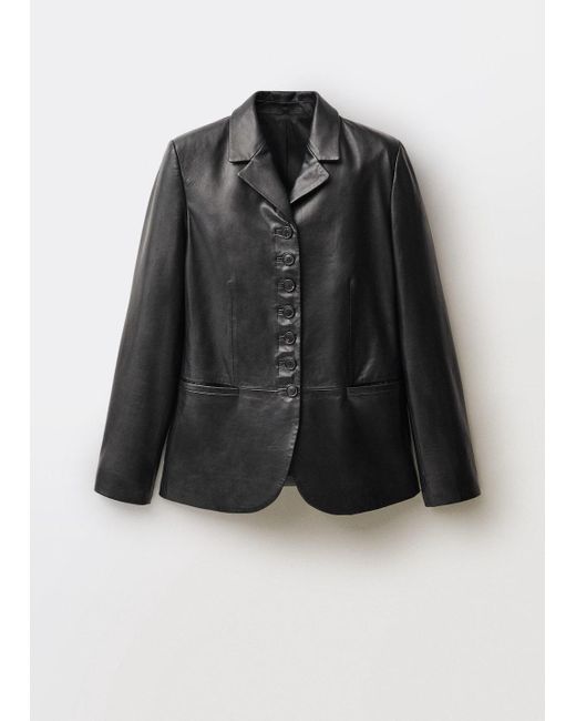 Mango Blue Leather Jacket With Buttons