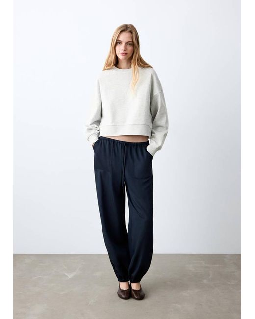 MANGO TEEN White Cropped Cotton Sweatshirt