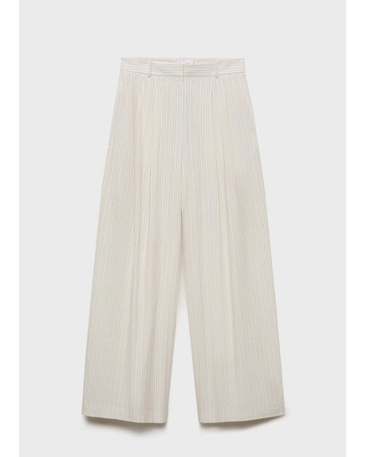Mango White Wide-Leg Striped Trousers