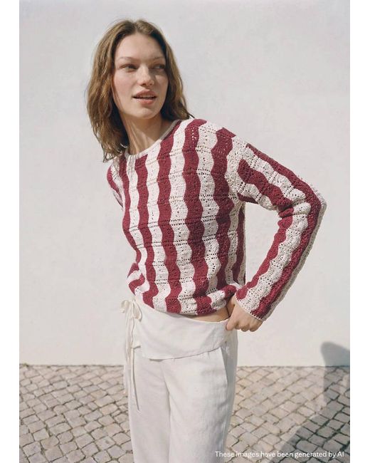 MANGO TEEN Gray Two-Tone Openwork Knit Sweater