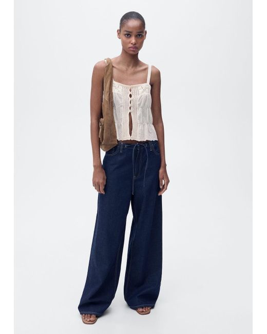 Mango Blue Combined Top With Openwork Details
