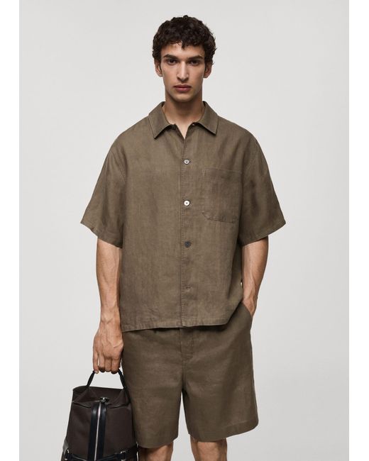 Mango Natural Regular-fit 100% Linen Shirt With Pocket for men