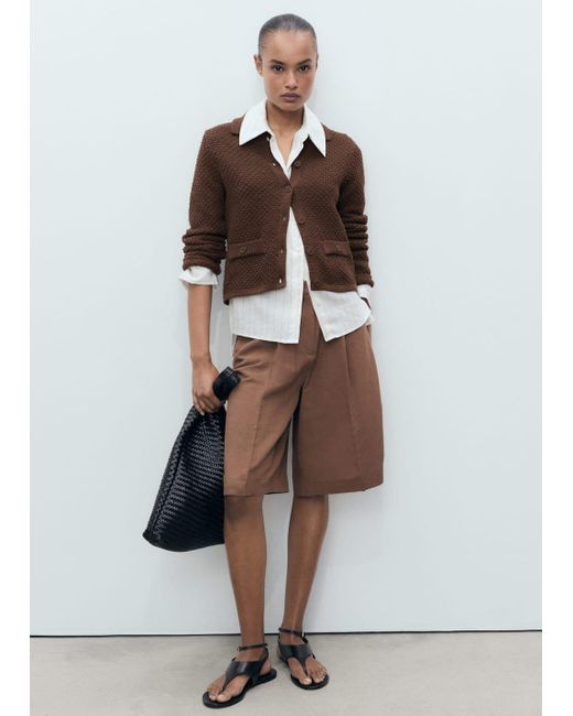 Mango Natural Polo-Neck Knitted Jacket