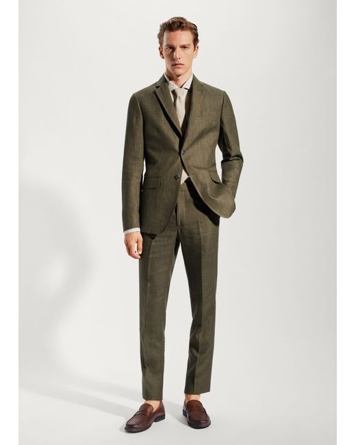 Mango Green 100% Linen Slim-fit Suit Jacket for men