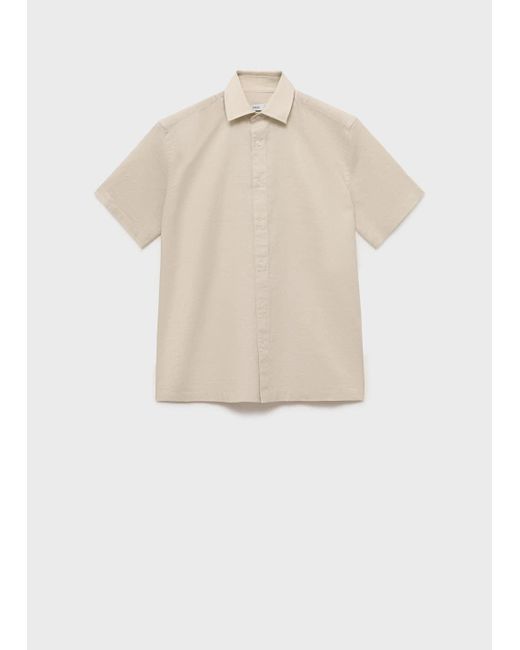 Mango Blue Short Sleeve Linen-Blend Shirt for men