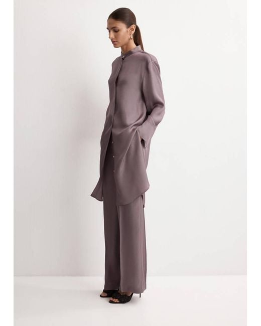 Mango Pink Long Shirt With Stand Collar