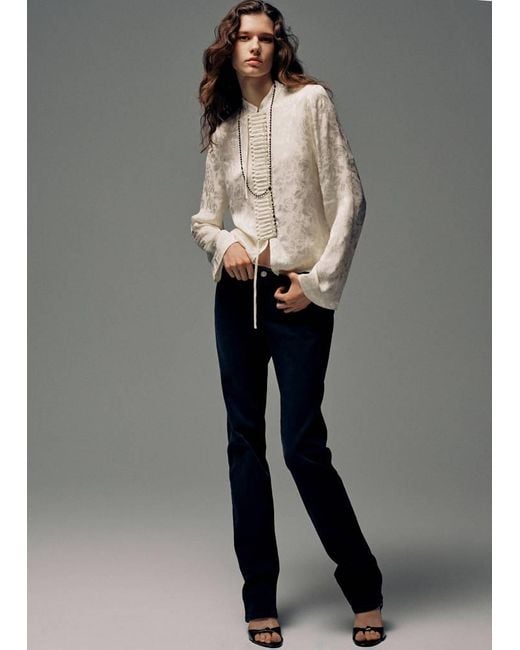 Mango Gray Jacquard Blouse With Buttons