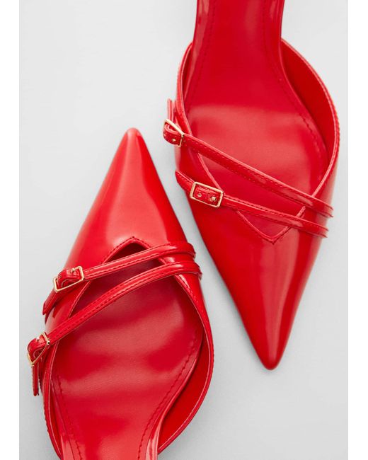Mango Red Slingback Heeled Shoes With Buckle