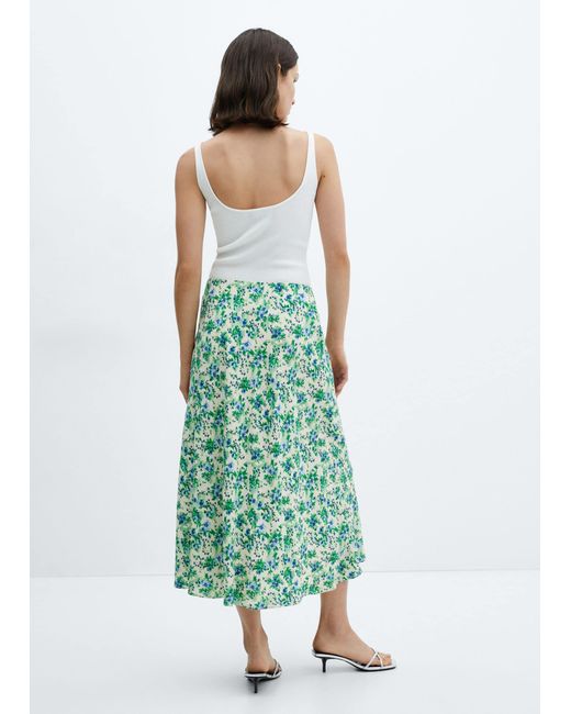 Mango Green Printed Satin Skirt Off