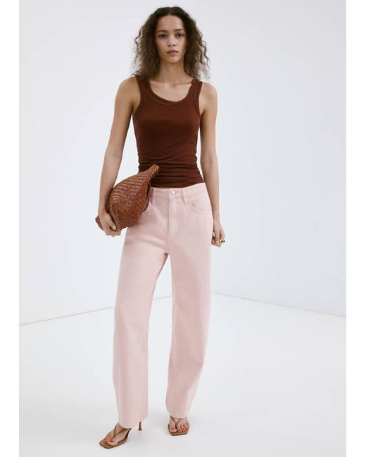 Mango Pink High-Waisted Barrel Jeans