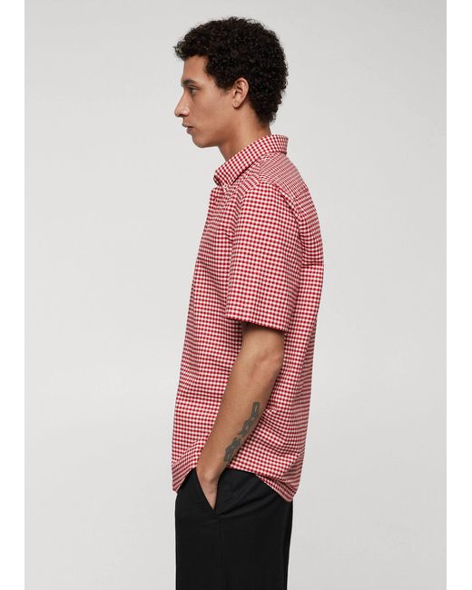 Mango Red 100% Cotton Short-sleeved Printed Shirt for men