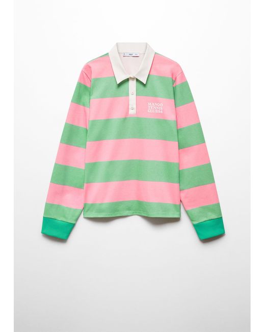 Mango Pink Polo Shirt 100% Cotton Stripes