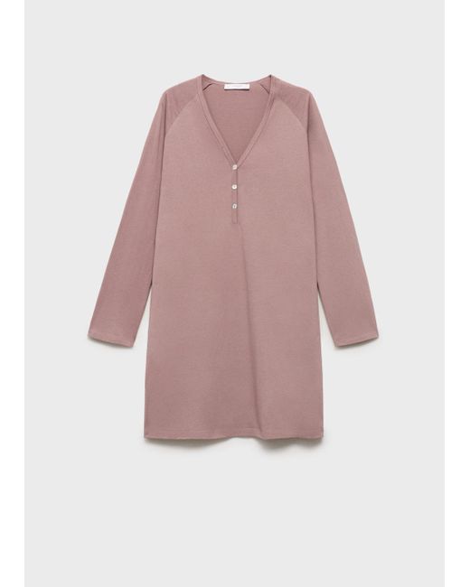 Mango Pink Cotton Nightdress With Button Detail Medium