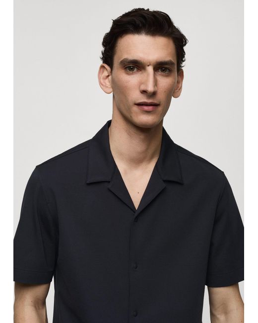 Mango Blue Regular-fit Shirt With Bowling Neck Dark for men
