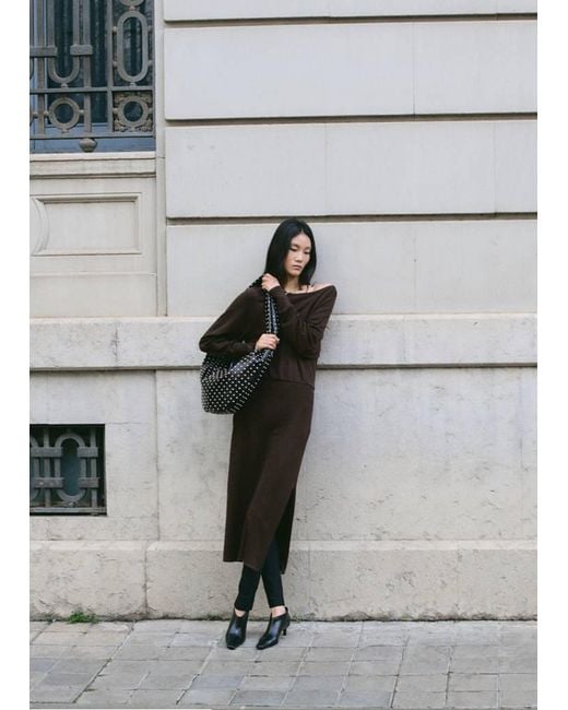 Mango Gray Fine-Knit Flared Dress